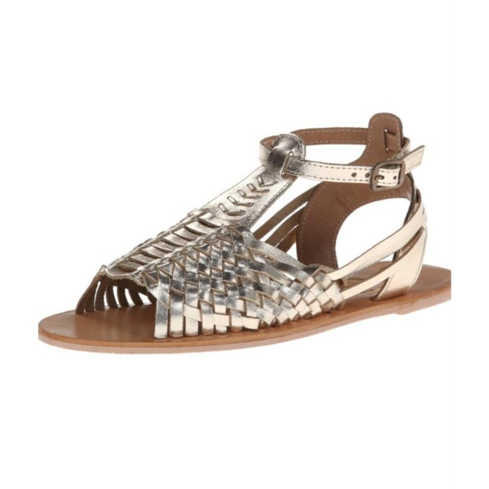 Rebel Nadia Leather Gold Huarache Gladiator Flat Open Toe Woven Sandals Size 7